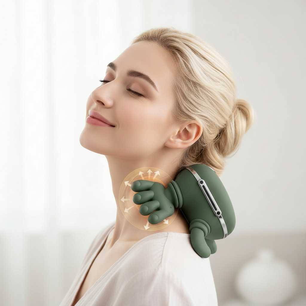 Blonde Frau genießt WellnessVital+ Nackenmassage