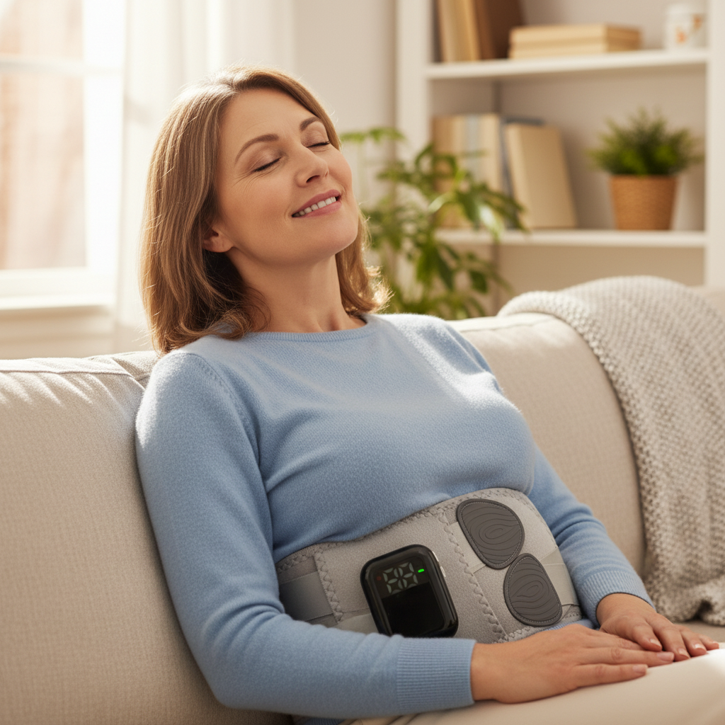 Frau entspannt auf Sofa mit RückenBalance Pro