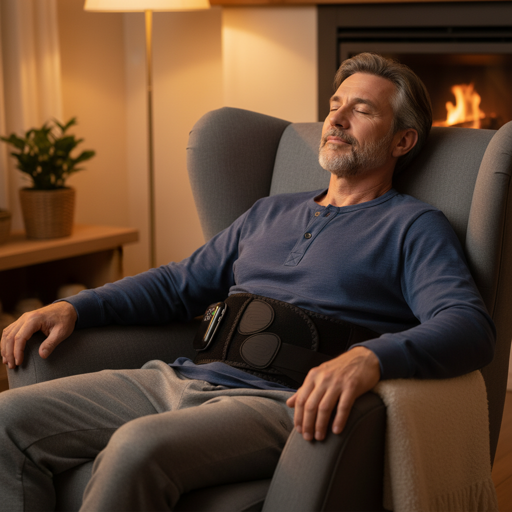 Mann entspannt mit schwarzem Wärmegürtel