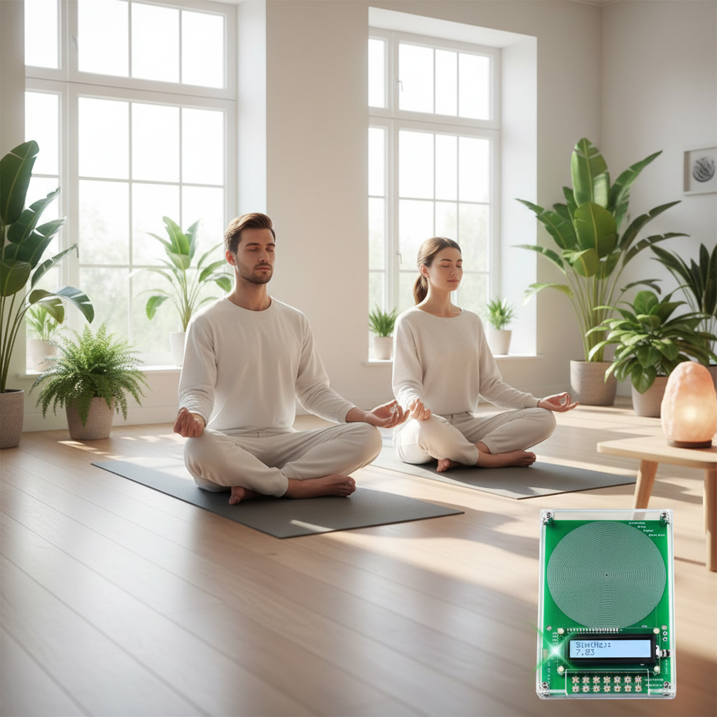 Mann und Frau meditieren mit BodyResonance Gerät